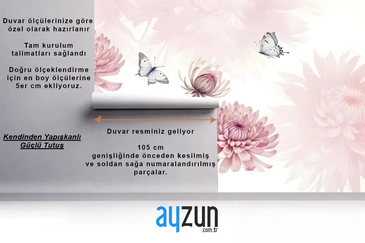 Retro Suluboya Pembe Karahindiba Çiçeği Sanat Duvar Kağıdı 