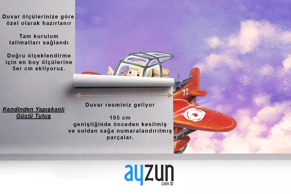 Kırmızı Uçağa Binmek Gökyüzünde Uçmak İki Havacı Çocuk Odası Duvar Kağıdı