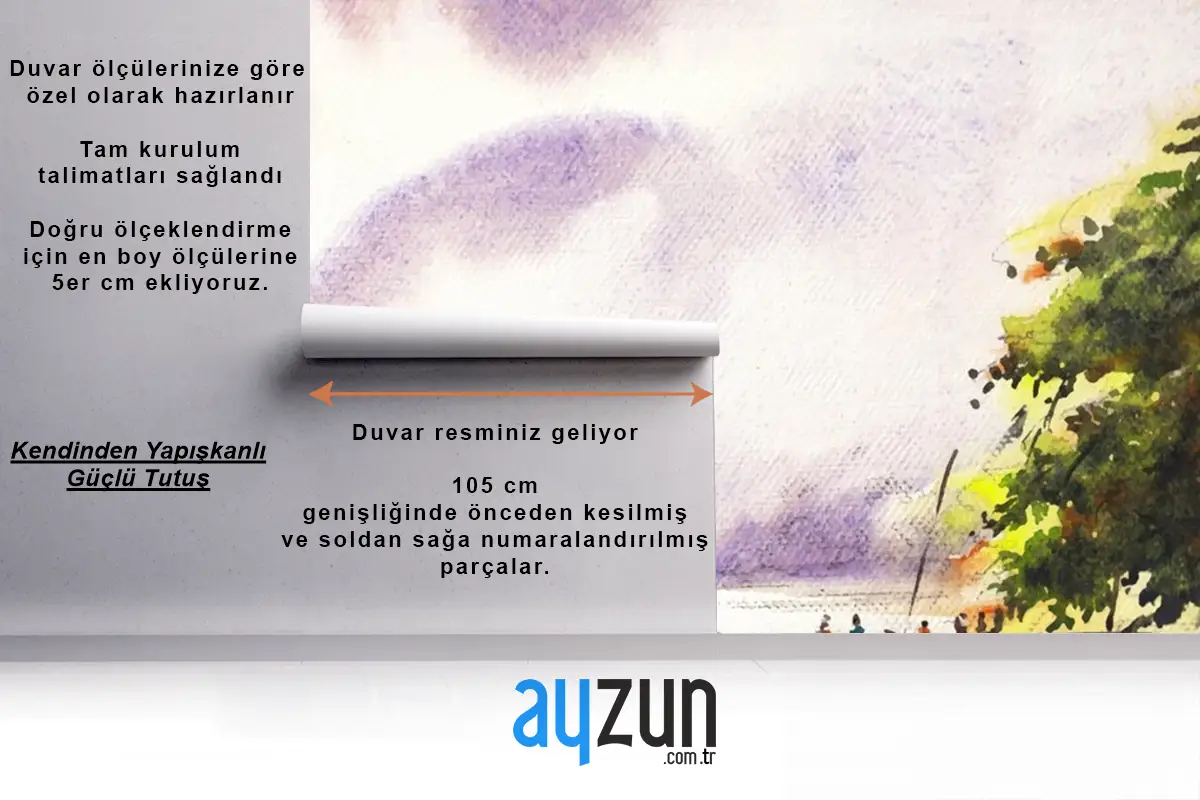Nehir Ve Hayat El Boyası Suluboya Sanatı Yemek Odası Duvar Kağıdı