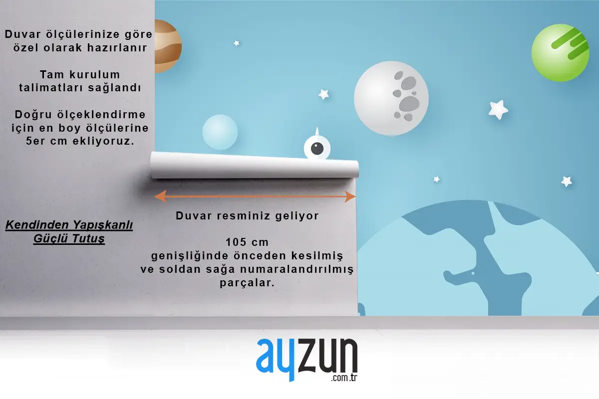 Roket Gezegenler Gibi Çeşitli Gök Nesneleriyle Çevrelenmiş Çocuk Odası Duvar Kağıdı