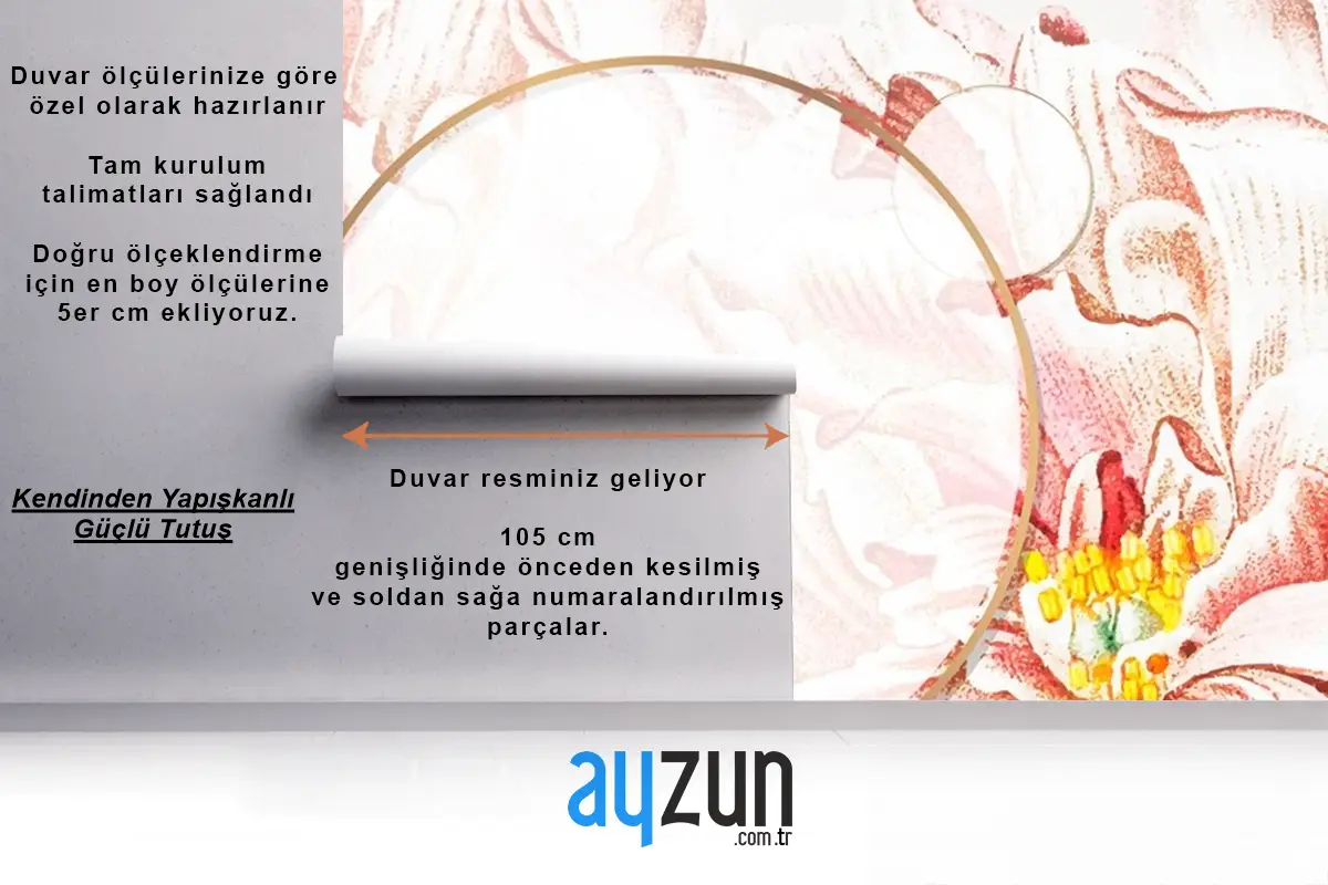 Yuvarlak Çiçekli Şakayık Çerçeve Duvar Kağıdı