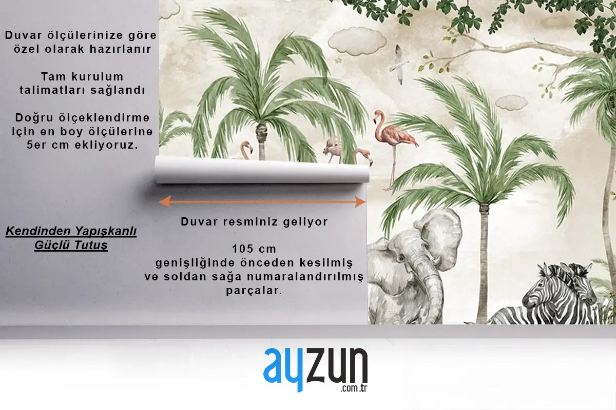 Safari Hayvanları Çocuk Odası Duvar Kağıdı Tropikal Safari Wallpaper