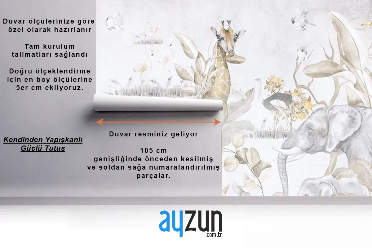 Safari Hayvanları Ve Ağaçlar Çocuk Odası Duvar Kağıdı