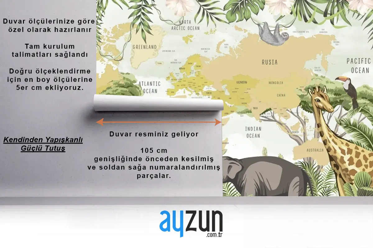 Safari Hayvanları Zürafa Zebra Aslan Flamingo Çocuk Odası Duvar Kağıdı