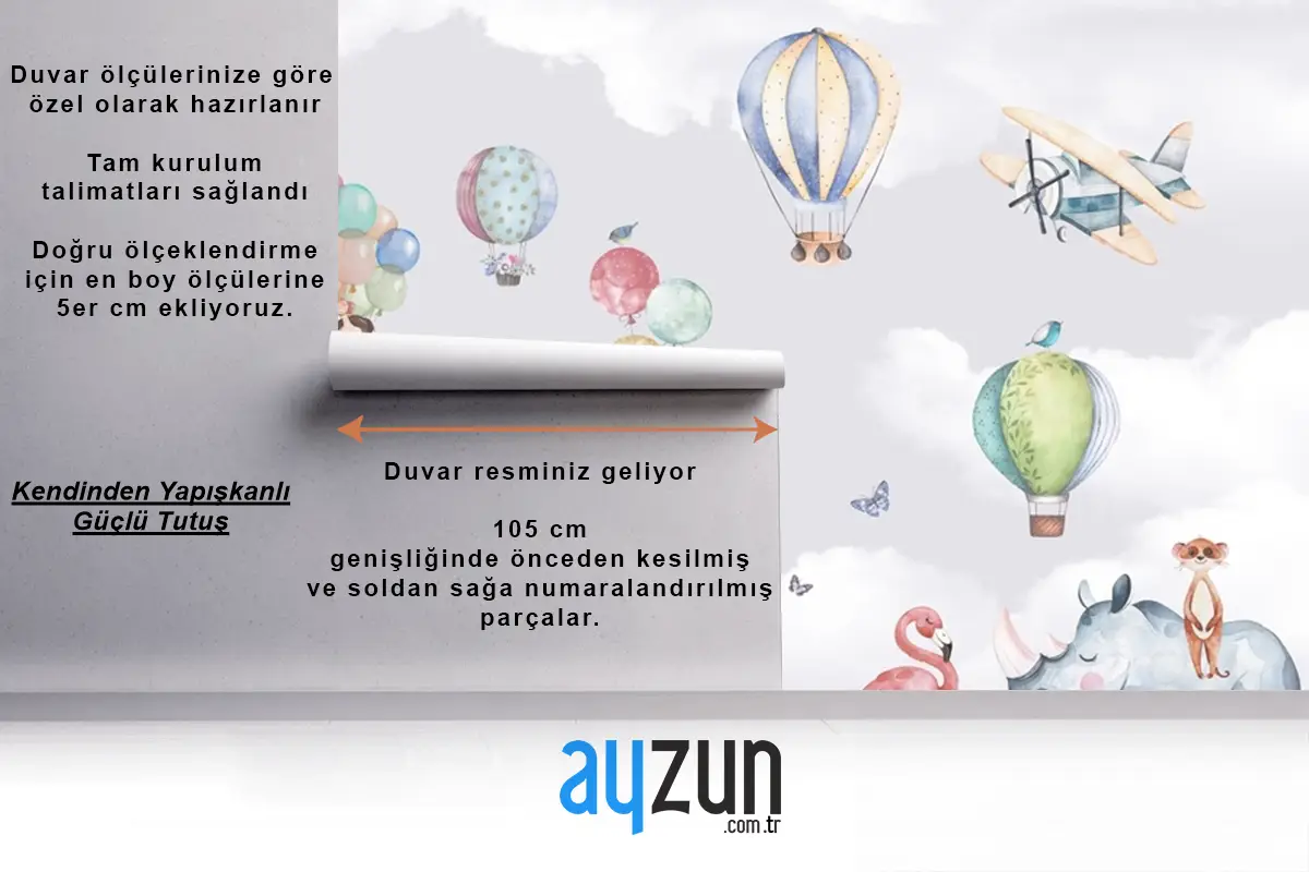 Safari Hayvanları Zürafa Zebra Gergedan Flamingo Çocuk Odası Duvar Kağıdı
