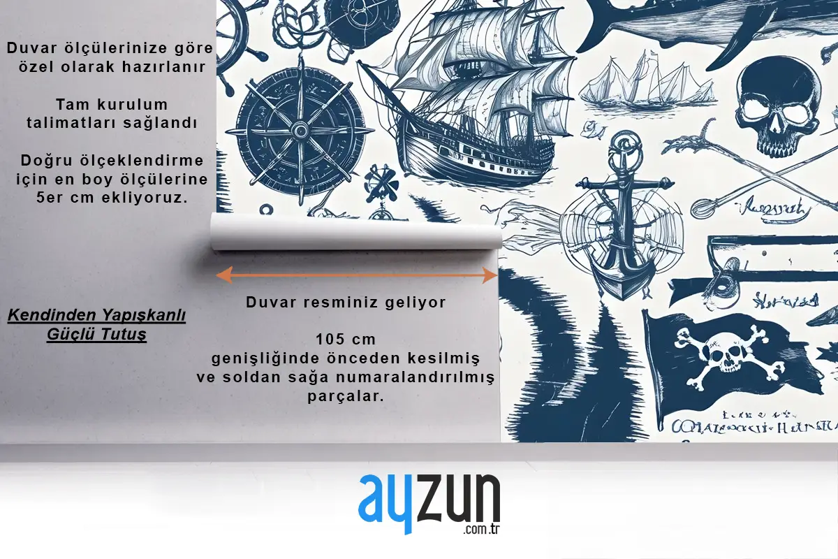 Denizci Haritası Macera Çocuk Odası Duvar Kağıdı