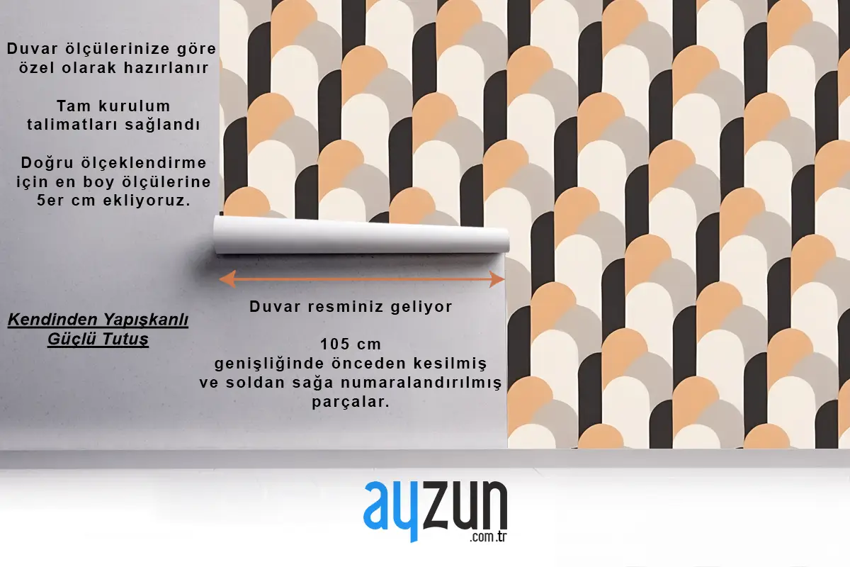 Turuncu Gri Ve Siyah Tonlarında Örtüşen Yarım Daire Şekilli Kesintisiz Geometrik Desen Antre  Hol  Koridor Duvar Kağıdı