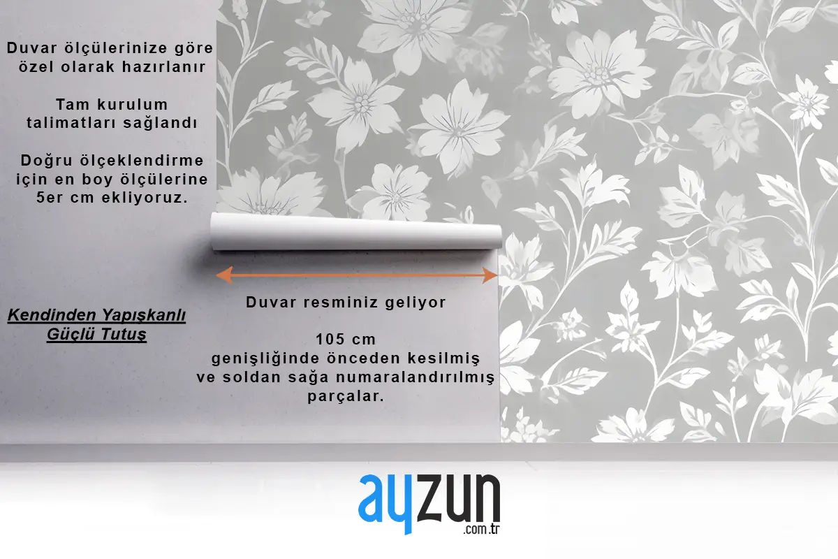 Açık Gri Oturma Odası Salon Duvar Kağıdı Duvarındaki Beyaz Çiçek Siluetlerinin Kusursuz Deseni