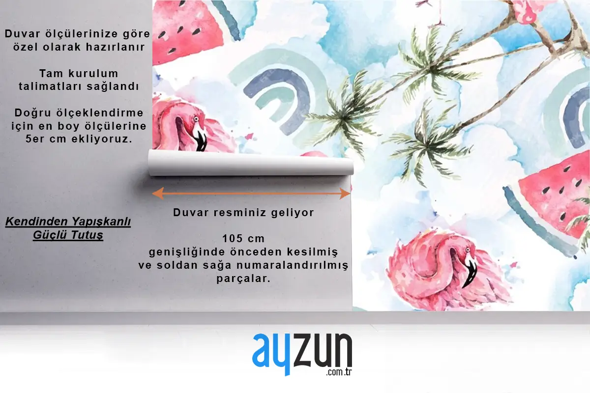 Dikişsiz Desen Palmiye Ağacı Ve Flamingo Çocuk Odası Duvar Kağıdı