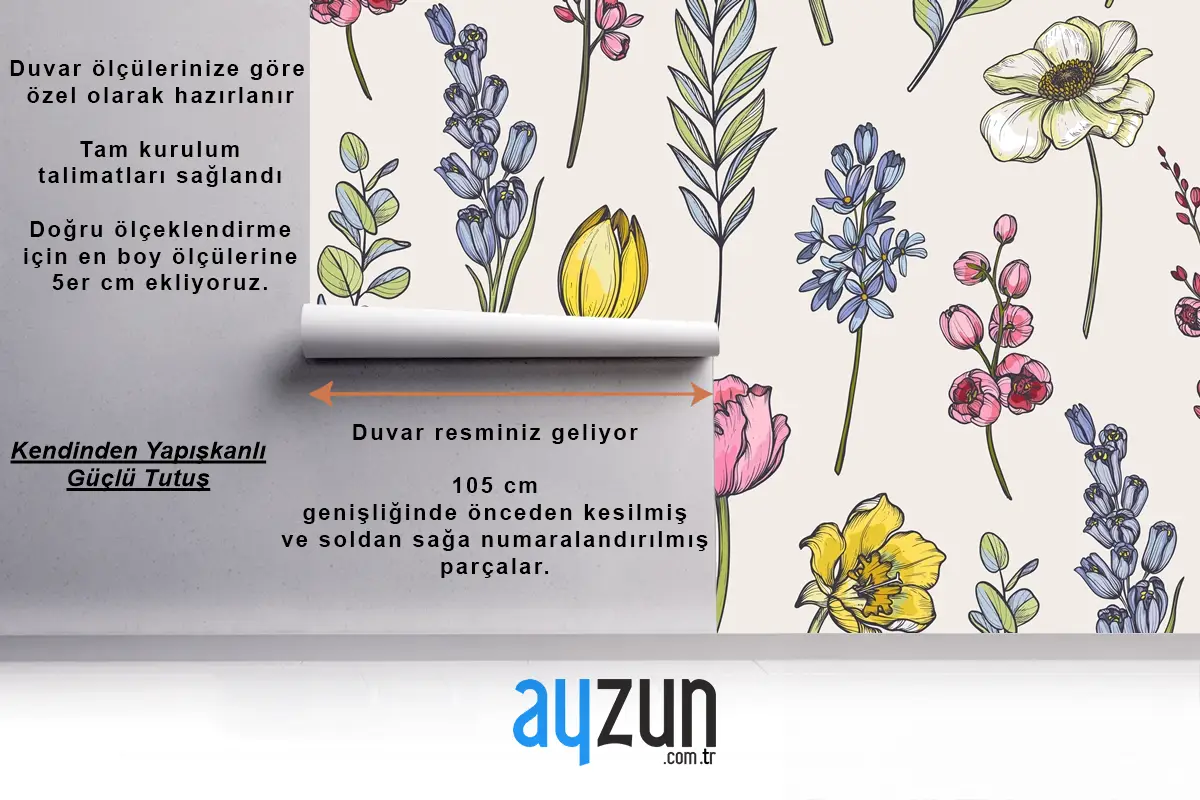 Bahar Çiçekleri Demetleri Ile Kusursuz Desen Mutfak Duvar Kağıdı