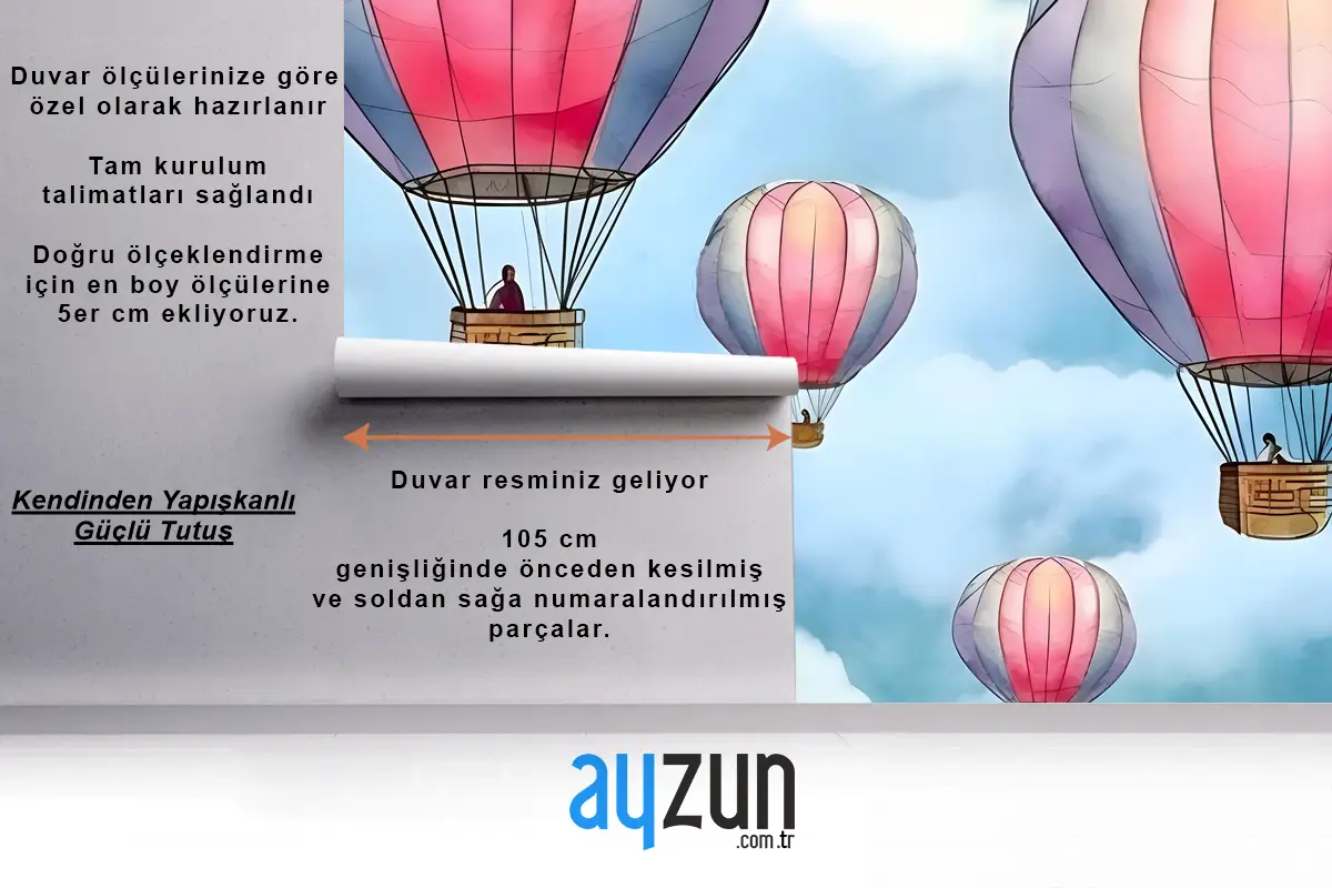 Gökyüzünde Renkli Sıcak Hava Balonları Ile Kusursuz Desen Çocuk Odası Duvar Kağıdı