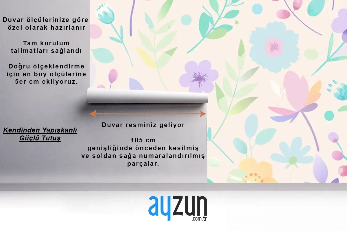 Pastel Renklerde Çiçekler Ve Yapraklarla Kusursuz Desen Çocuk Odası Duvar Kağıdı