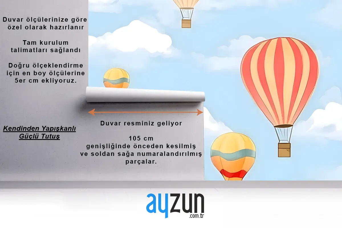 Gökyüzünde Sıcak Hava Balonları Ile Dikişsiz Desen Çocuk Odası Duvar Kağıdı