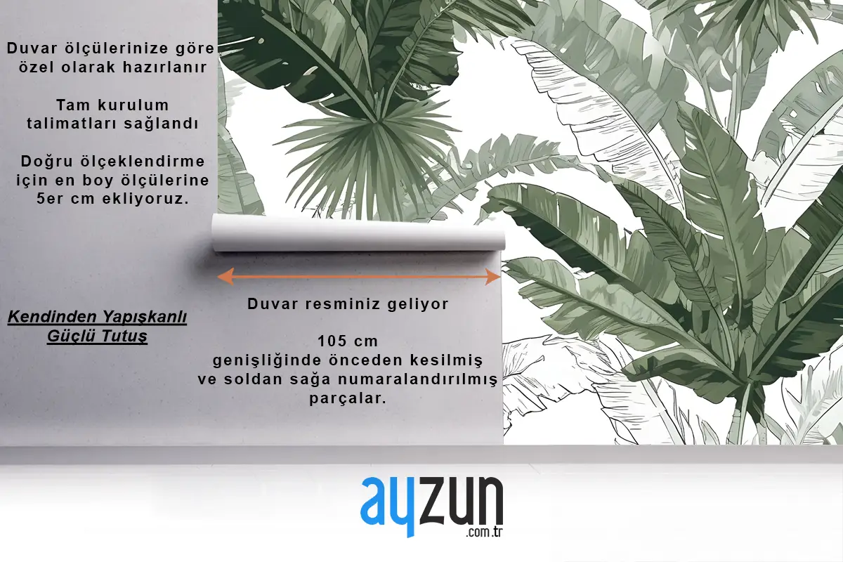 Büyük Tropikal Yapraklı Dikişsiz Desen Yatak Odası Duvar Kağıdı