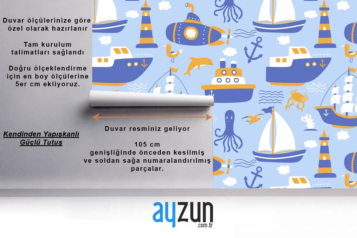 Gemiler Ile Seamless Modeli Çocuk Odası Duvar Kağıdı