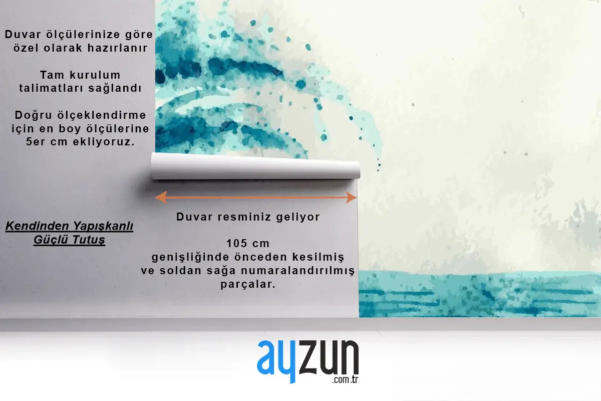 Deniz Manzaraları Suluboya Çamaşır Odası Duvar Kağıdı 