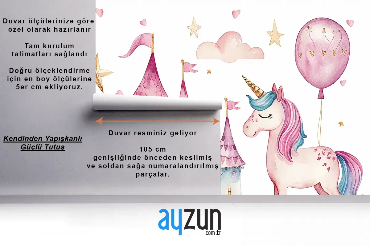 Çocuklar İçin Sevimli Suluboya Krallık Tek Boynuzlu At Ve Kale Seti Doğum Günü Partisi Çocuk Odası Duvar Kağıdı