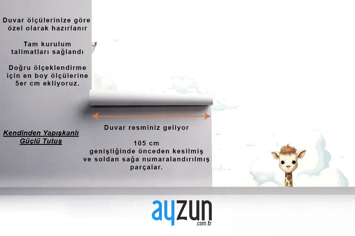 Sute Bebek Komik Hayvanlar Fil Zürafa Aslan Çocuk Odası Duvar Kağıdı Seti