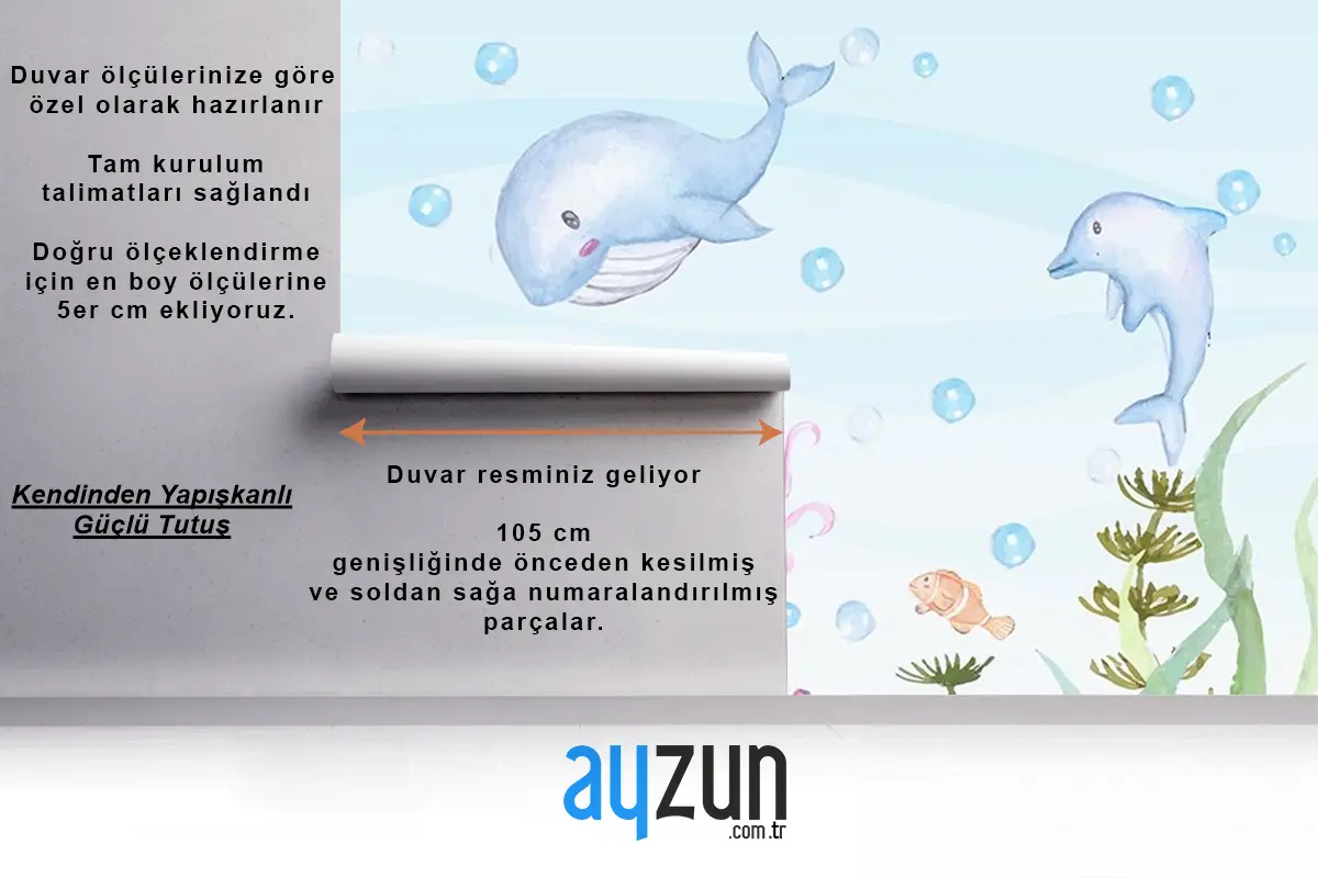 Sevimli Deniz Canlıları Balıklar Çocuk Odası Duvar Kağıdı