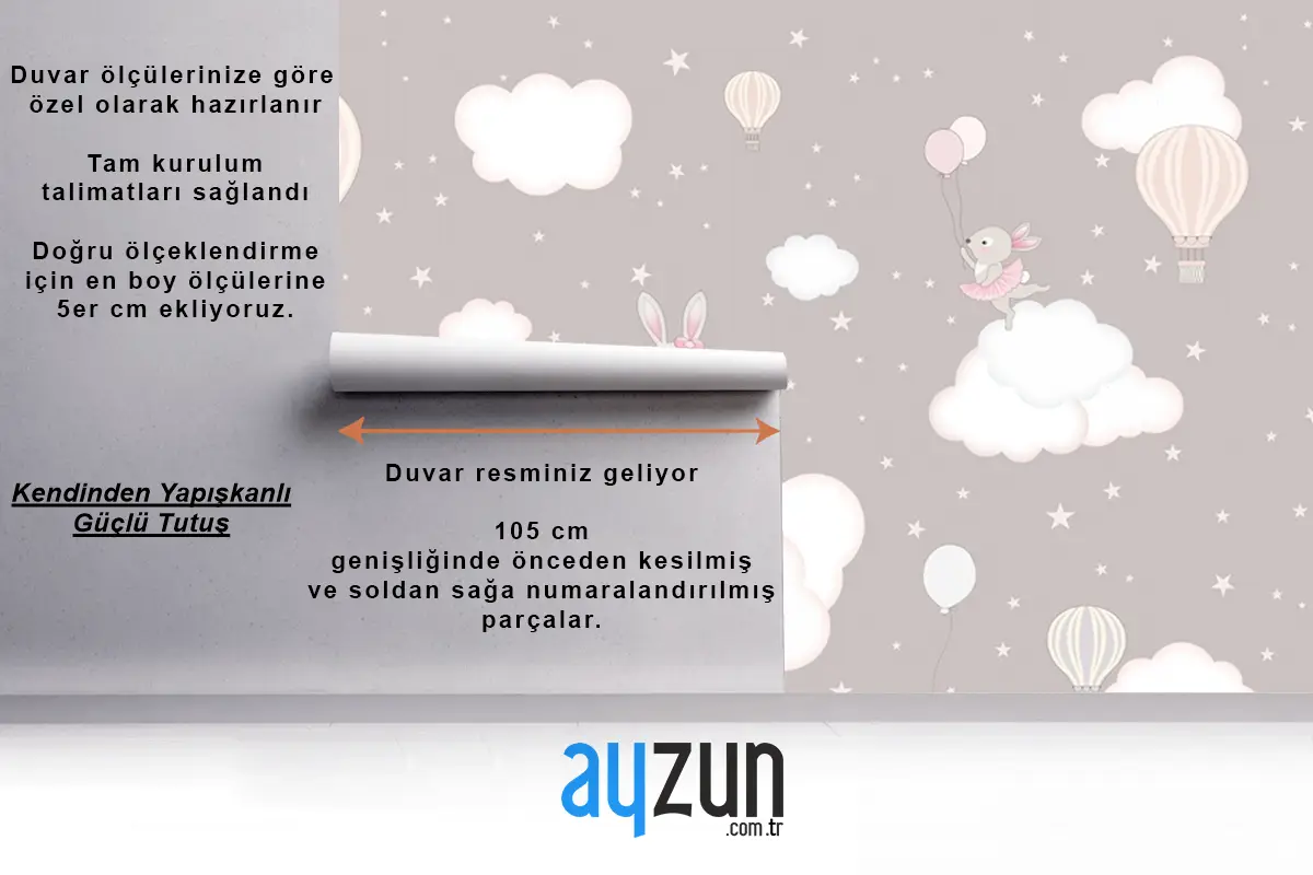 Sevimli Tavşanlar Ve Bulutlar Çocuk Odası Duvar Kağıdı