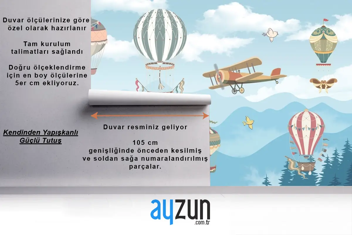 Sıcak Hava Balonları Ve Dağlar Çocuk Odası Duvar Kağıdı