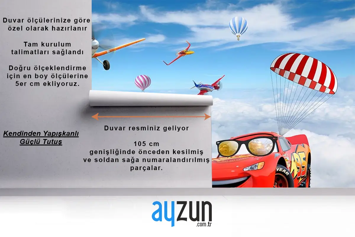 Şimşek Mcqueen Özel Tasarım Çocuk Odası Duvar Kağıdı