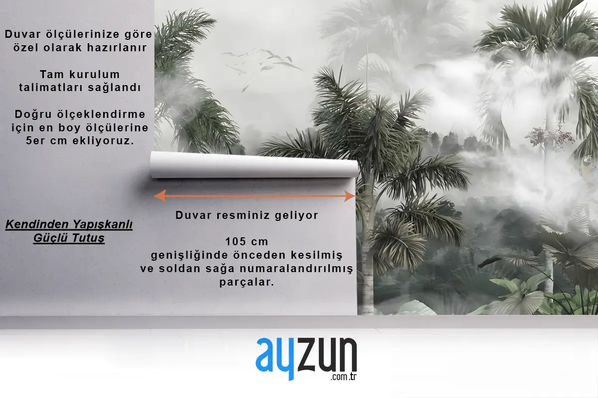 Sisli Tropikal Orman Özel Tasarım Duvar Kağıdı