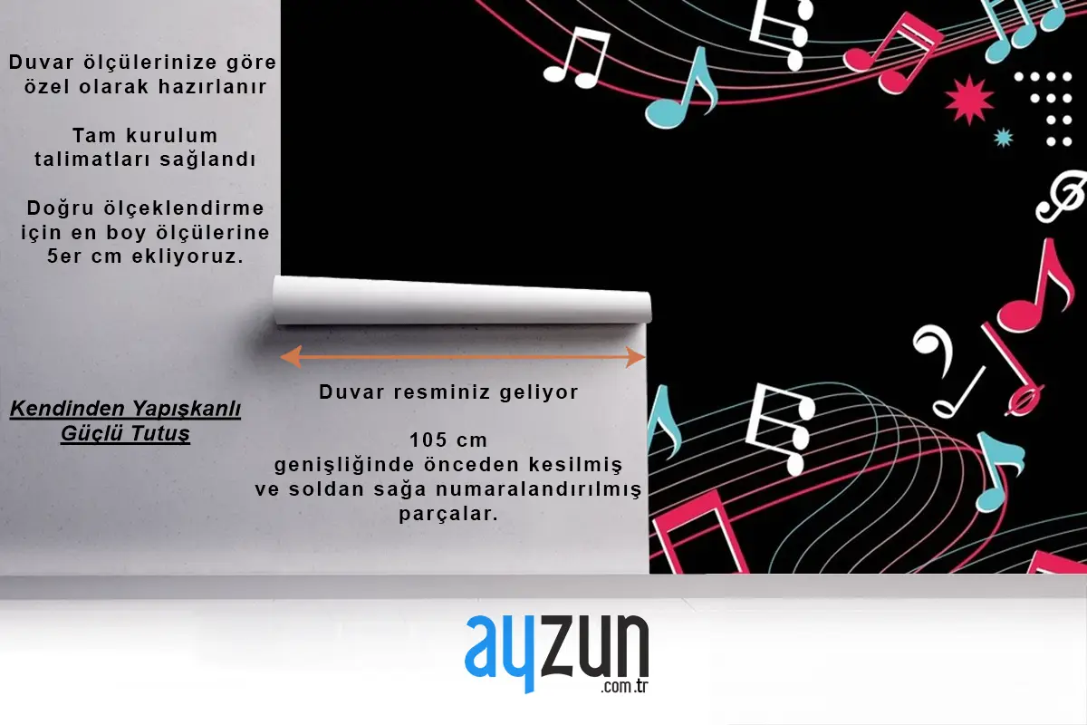 Siyah Arka Plan Mavi Pembe Notalar Müzik Duvar Kağıdı