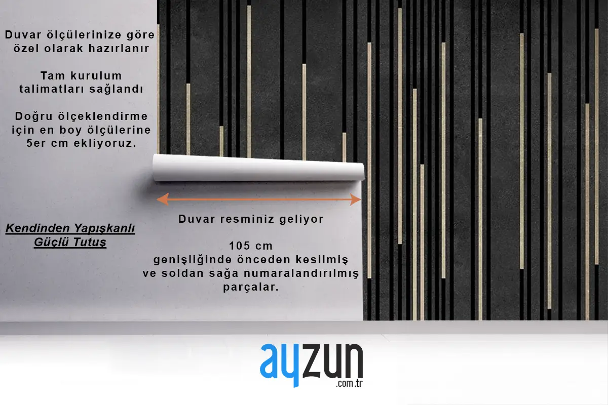 Siyah Krem Çizgiler 3D Duvar Kağıdı
