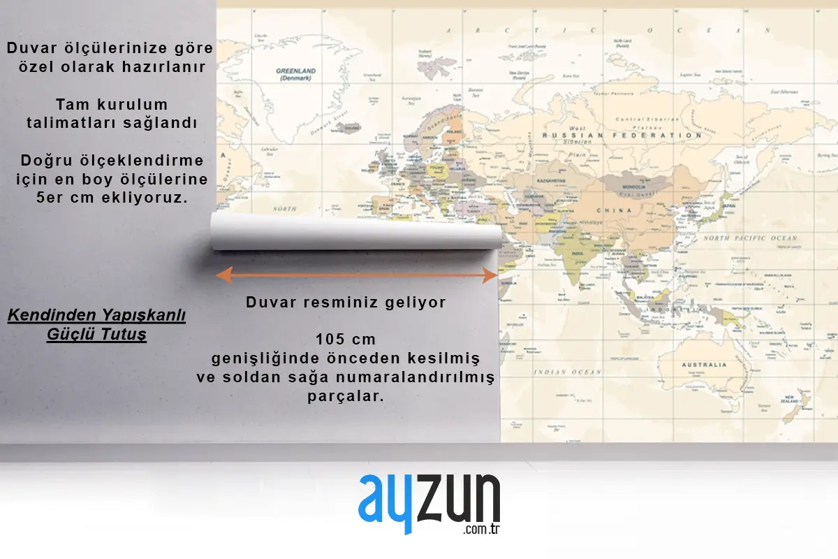 Siyasi Fiziksel Topografik Renkli Dünya Haritası Duvar Kağıdı