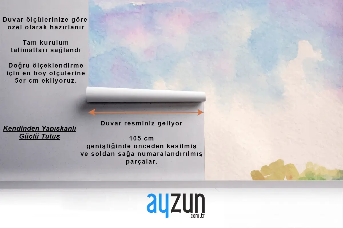 Gökyüzü Görünümü Suluboya Manzara Arka Plan Çiçekli Çocuk Odası Duvar Kağıdı