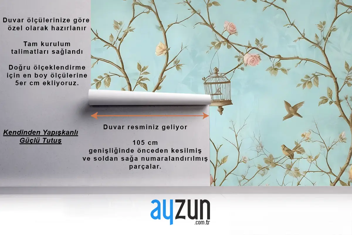 Fotoğraf Duvar Kağıdı  İçin Küçük Çiçekler Ve Kuşlar