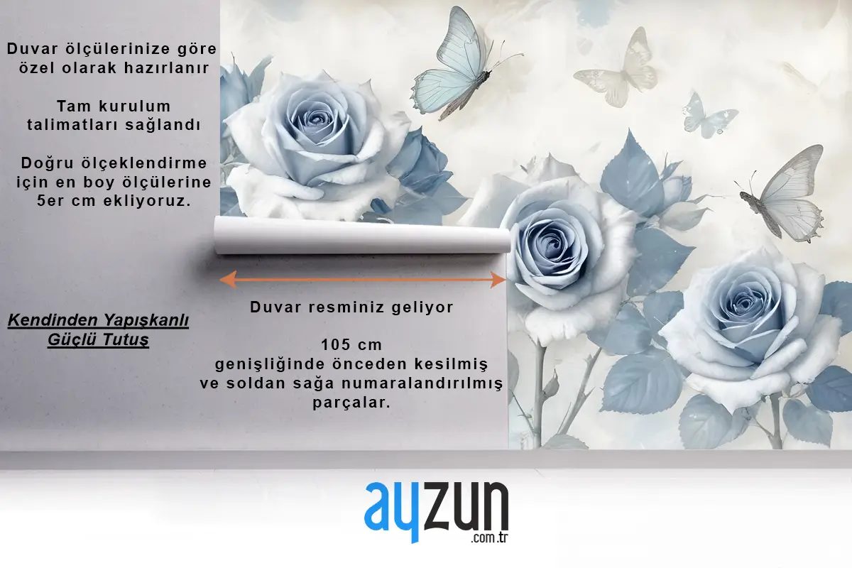 Yumuşak Mavi Çiçekli Duvar Kağıdı 