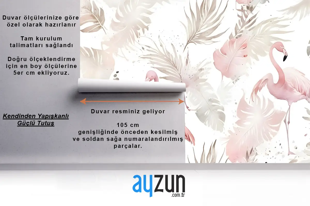 Boho Tropikal Yaprak Duvar Kağıdı  Ile Yumuşak Flamingo Sanatı