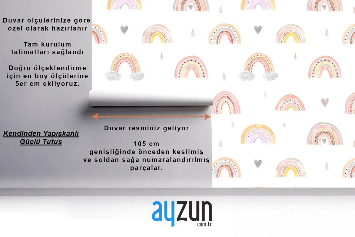 Soft Renk Gökkuşakları Çocuk Odası Duvar Kağıdı