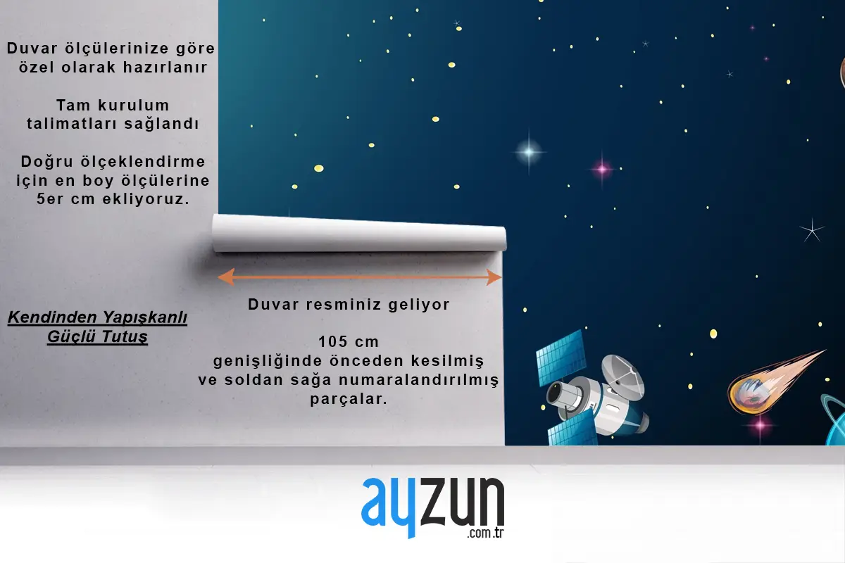 Güneş Sistemi Evren Sahne Çocuk Odası Duvar Kağıdı