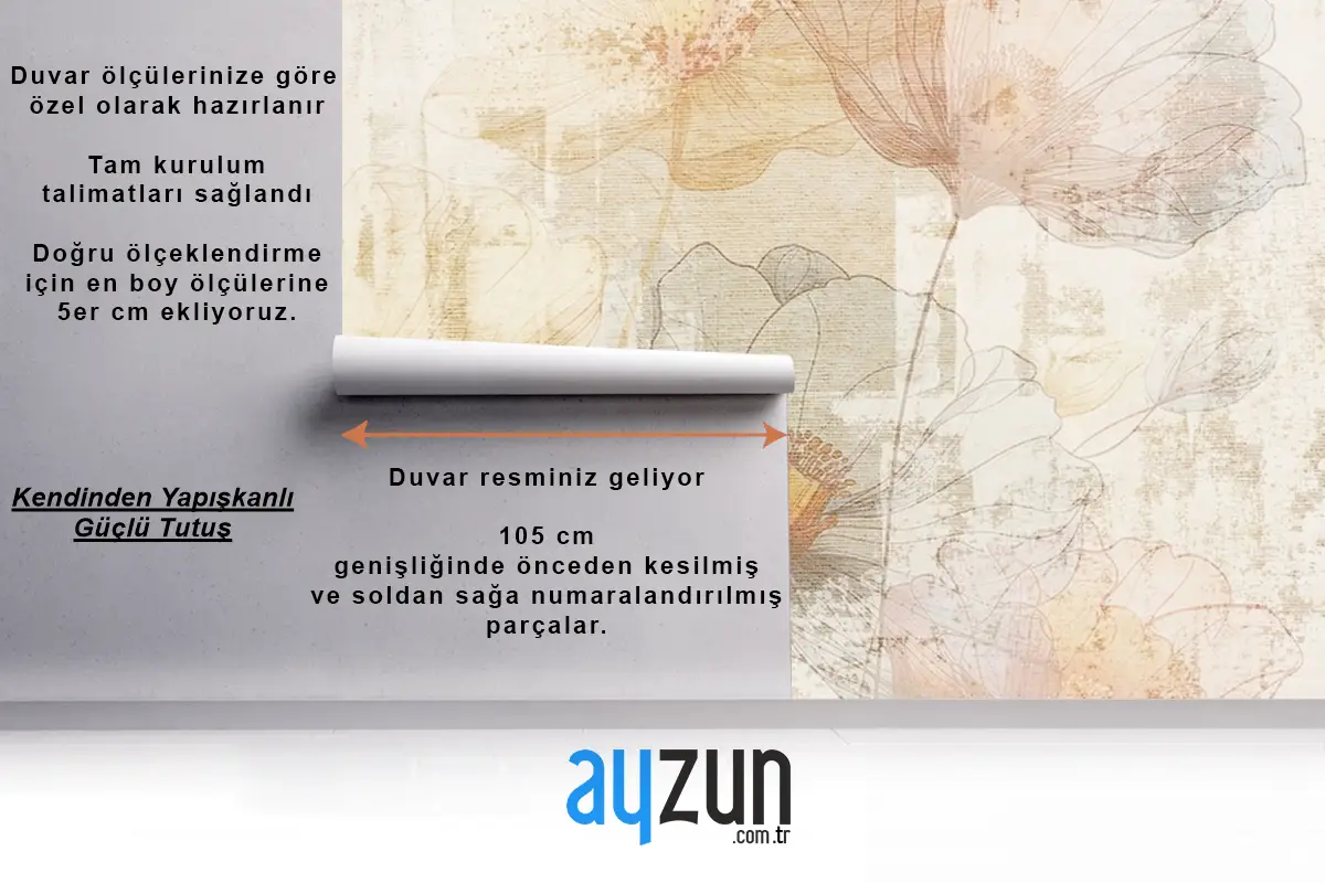 Solgun Renkli Çiçek Desenleri Vintage Duvar Kağıdı