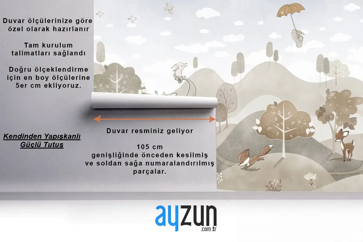 Soluk Renkler Fil Tavşan Suluboya Çocuk Duvar Kağıdı