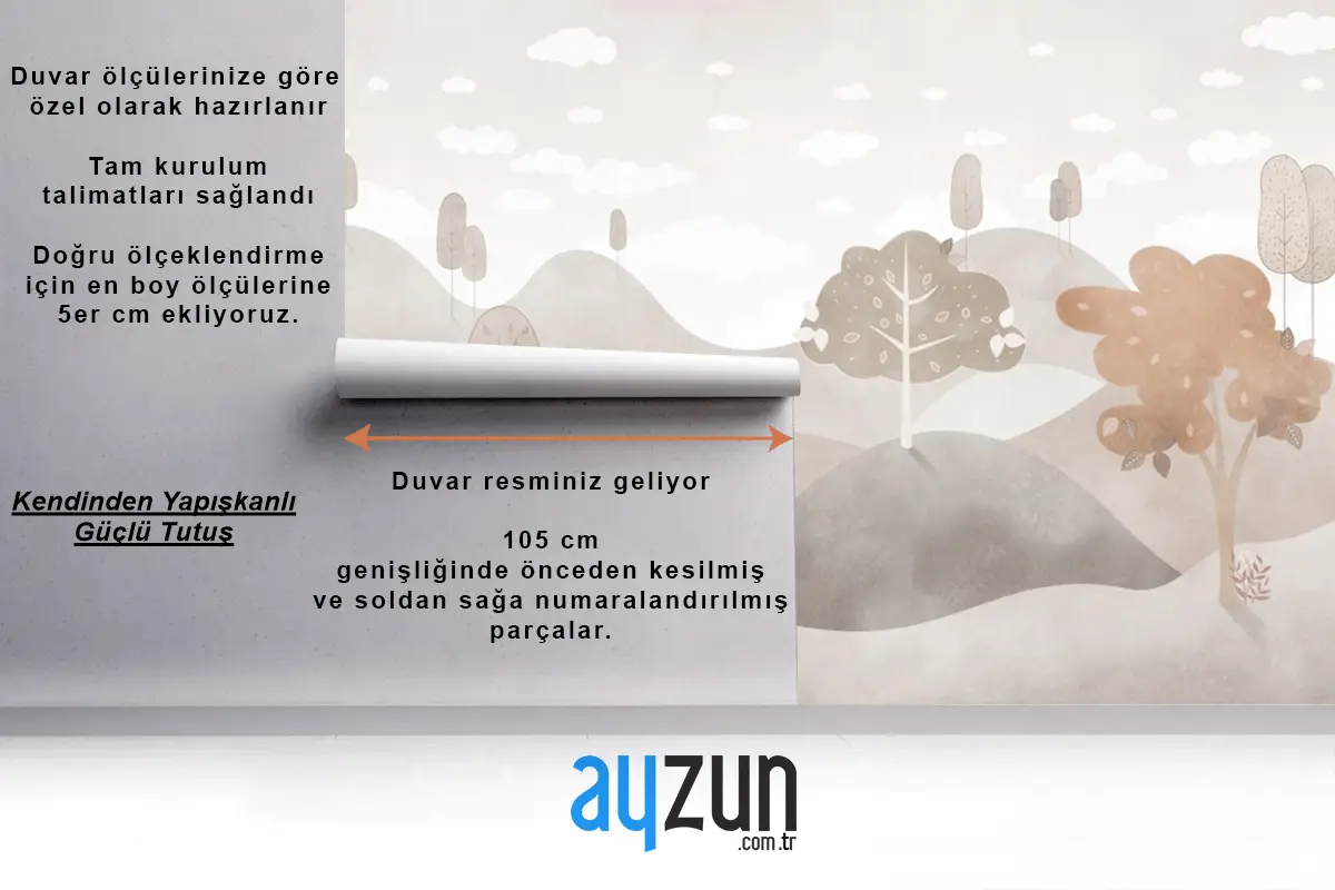 Sonbahar Tepeleri Monokrom Manzara Çocuk Odası Duvar Kağıdı
