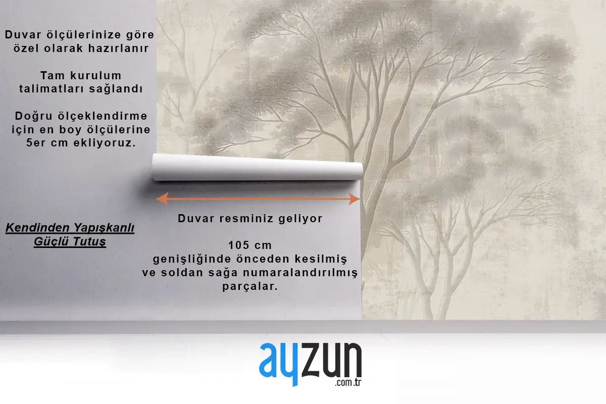 Soyut Elle Çizilmiş Nostaljik Orman Manzarası Sanat Duvar Kağıdı