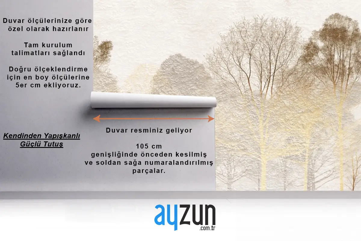 Soyut Elle Çizilmiş Nostaljik Orman Manzarası Vintage Duvar Kağıdı