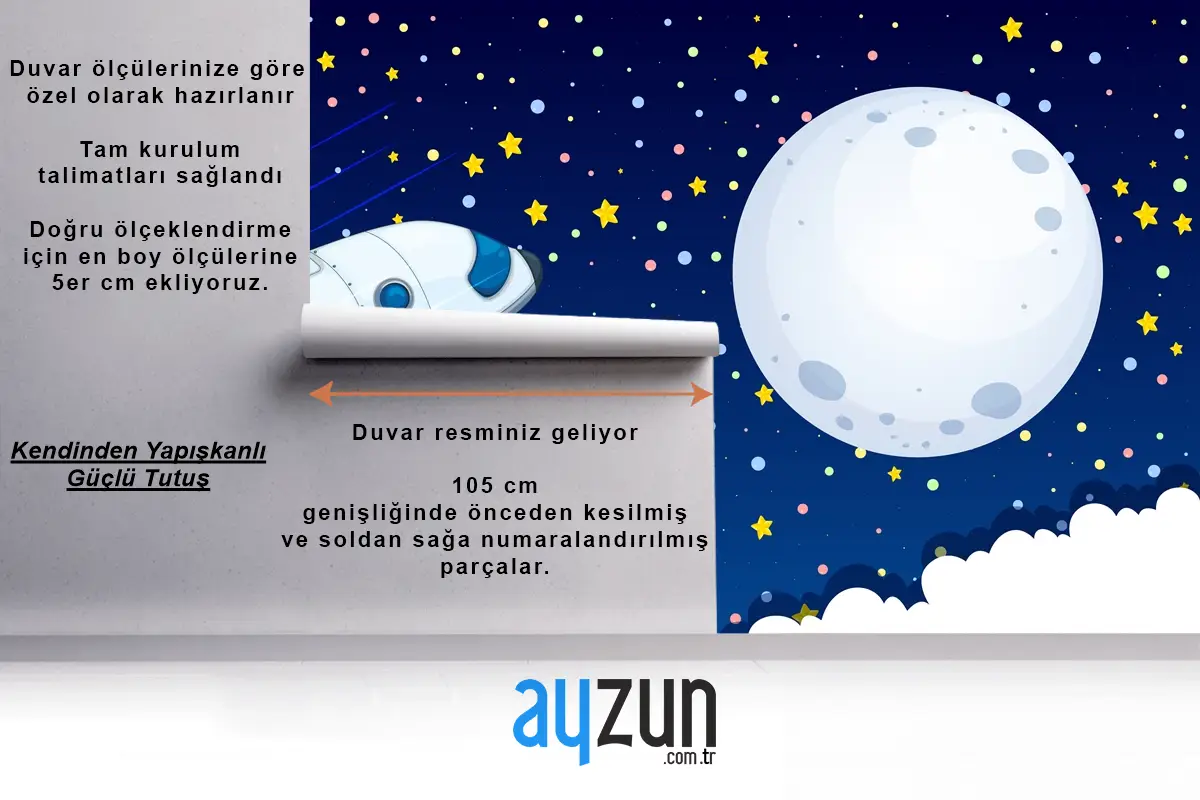 Aya Uçan Uzay Gemisi Çocuk Odası Duvar Kağıdı