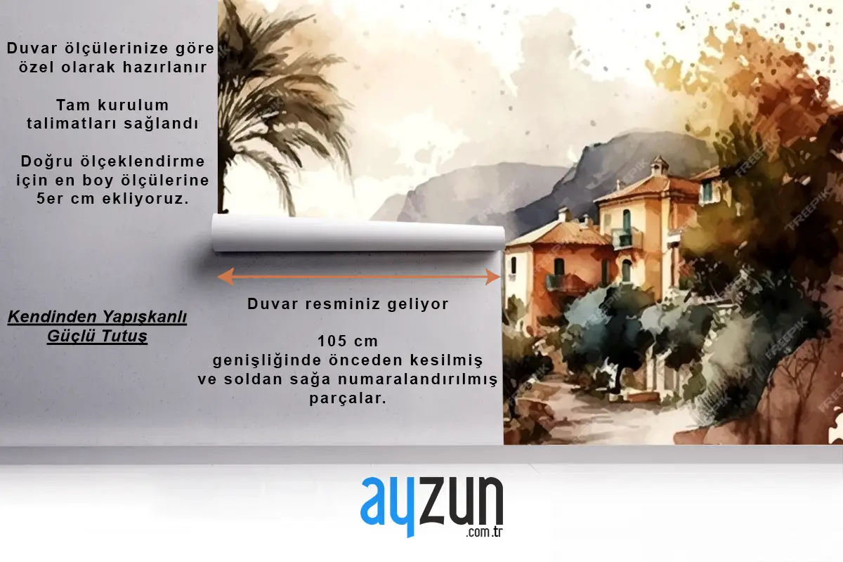 Sahil Şehri Siluet Yemek Odası Duvar Kağıdı Çarpıcı Manzara Resmi