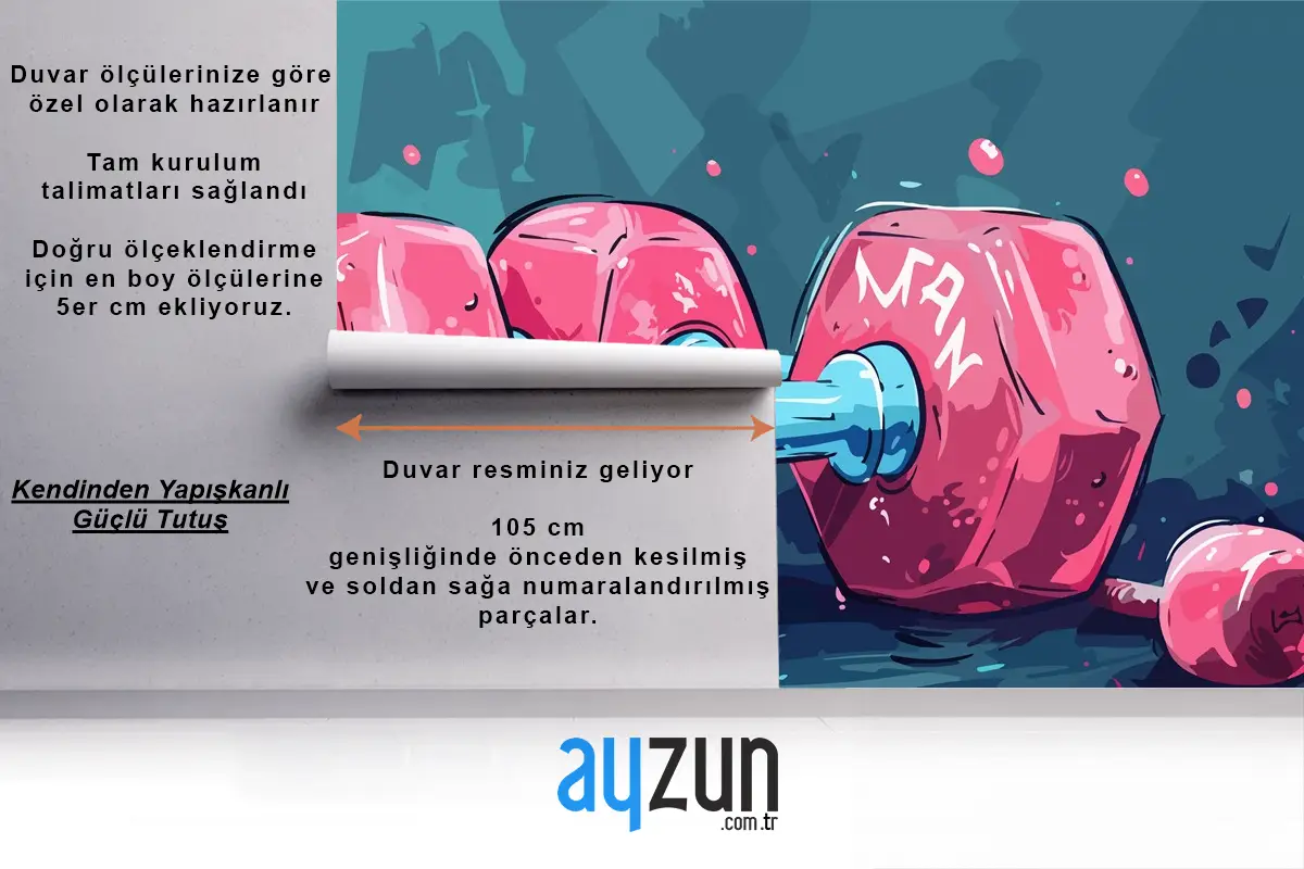 Sulu Boya Tarzı Pembe Dambıl Fitness Duvar Kağıdı