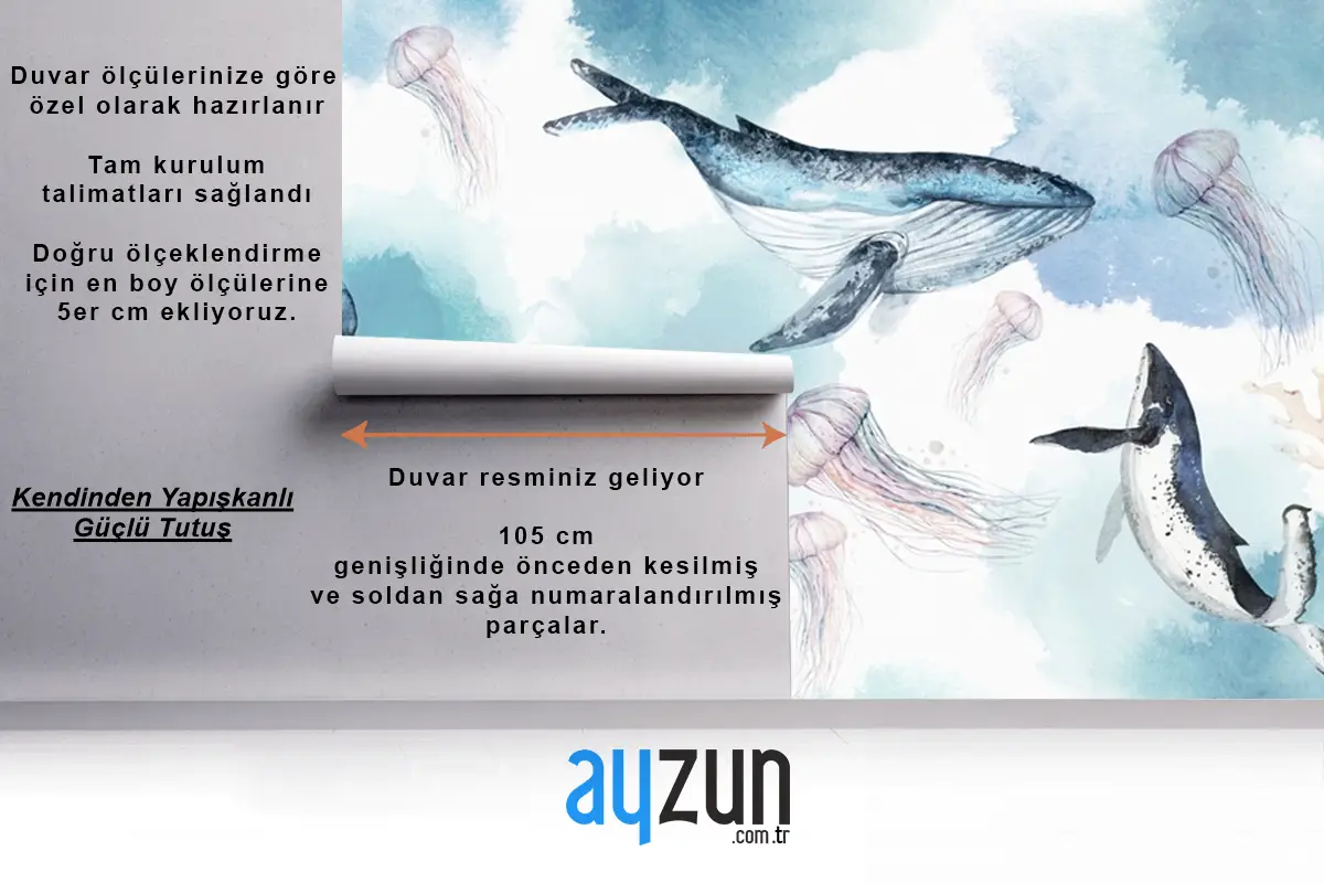 Suluboya Balinalar Deniz Yaşamı Çocuk Odası Duvar Kağıdı
