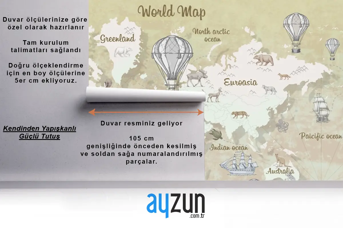 Suluboya Eğitici Dünya Haritası Çocuk Duvar Kağıdı