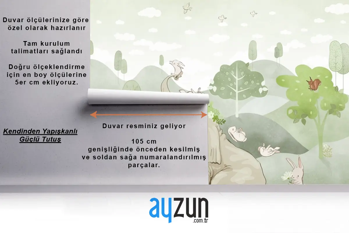 Suluboya Fil Tilki Geyik Bebek Odası Duvar Kağıdı