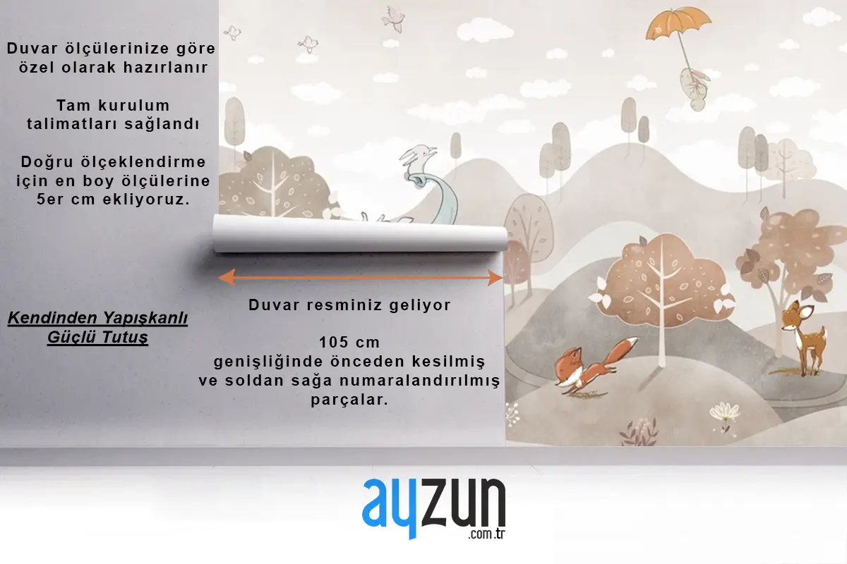 Suluboya Fil Tilki Geyik Çocuk Odası Duvar Kağıdı