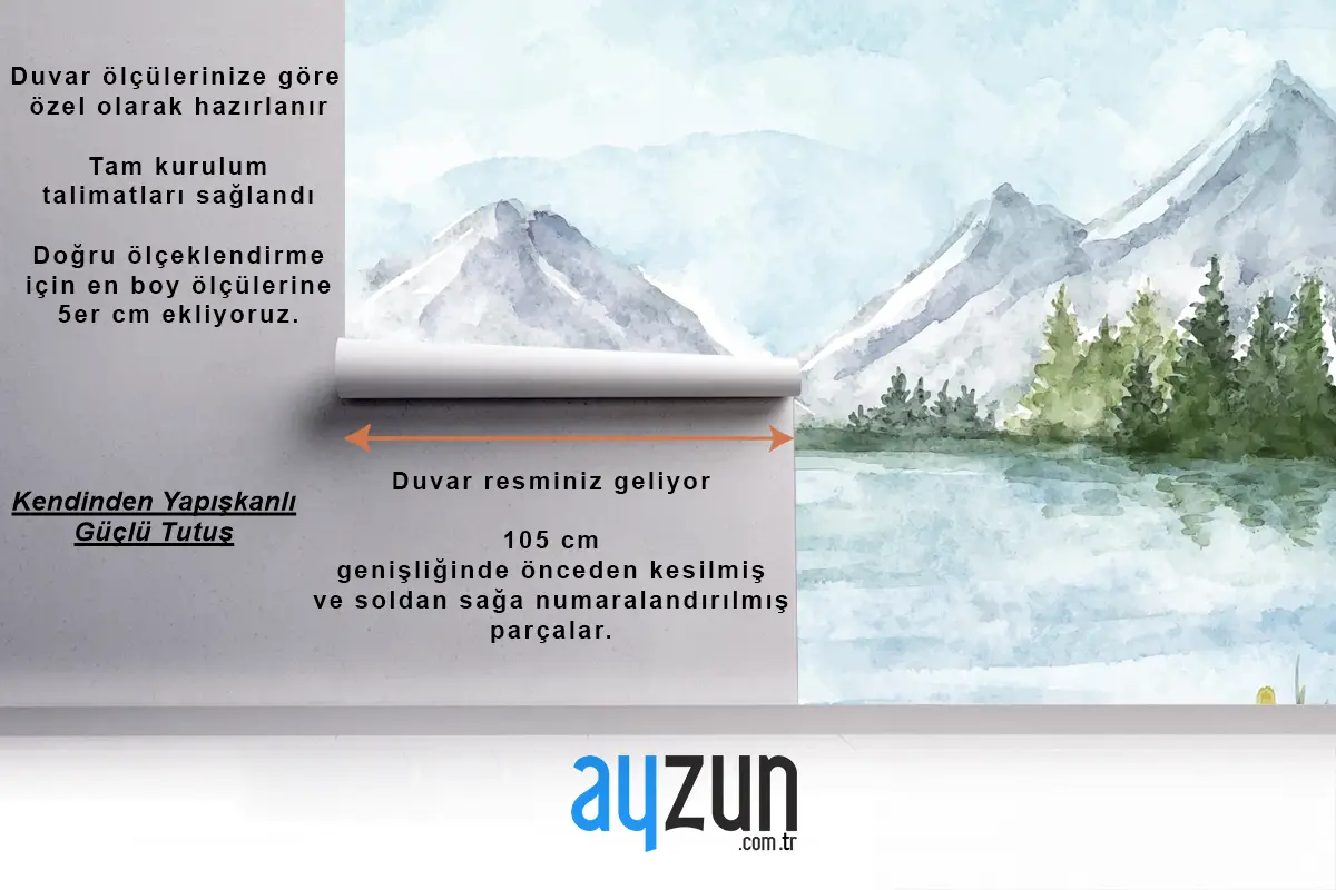 Suluboya Göl Manzarası Yatak Odası Duvar Kağıdı