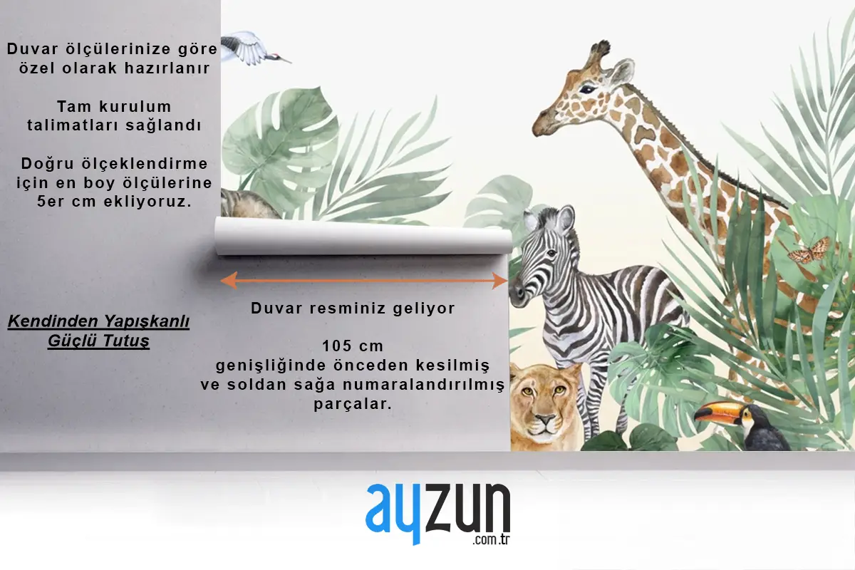 Suluboya Safari Hayvanları Çocuk Odası Duvar Kağıdı